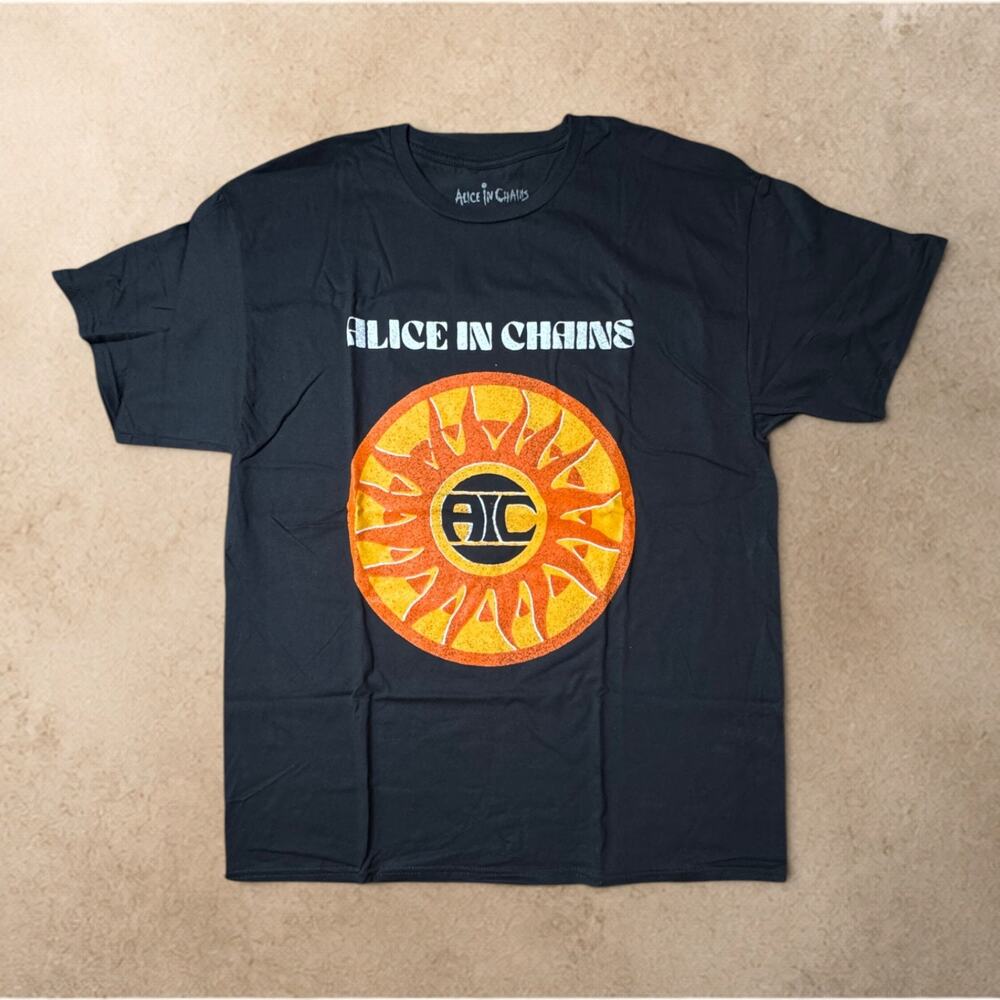 Alice In Chains Sun Logo Graphic Band T-Shirt Black Size Large Rock Grunge Tee
